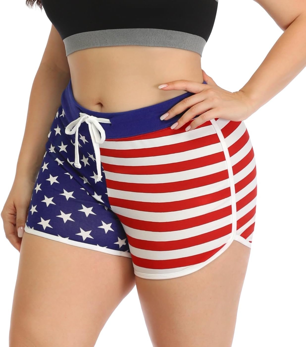 image:imageHDE Plus Size Dolphin Shorts for Women Running Workout Short Athletic BottomsUs Flag
