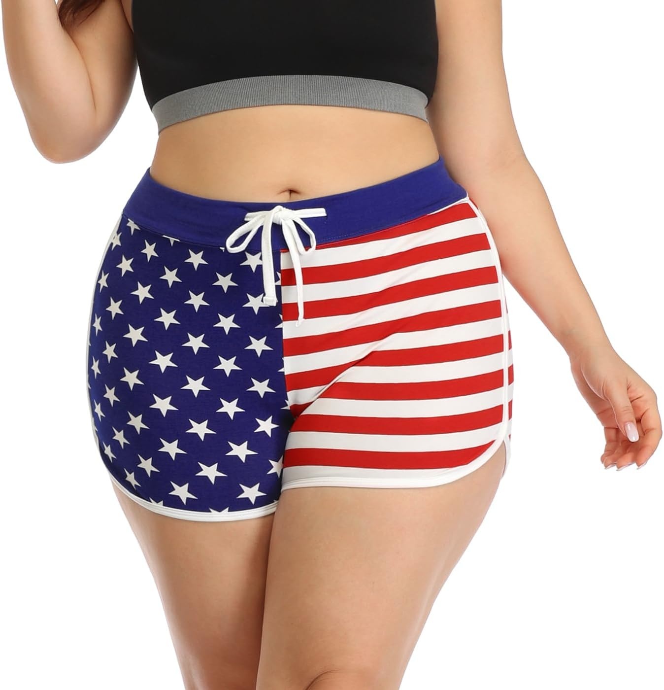 image:imageHDE Plus Size Dolphin Shorts for Women Running Workout Short Athletic BottomsUs Flag