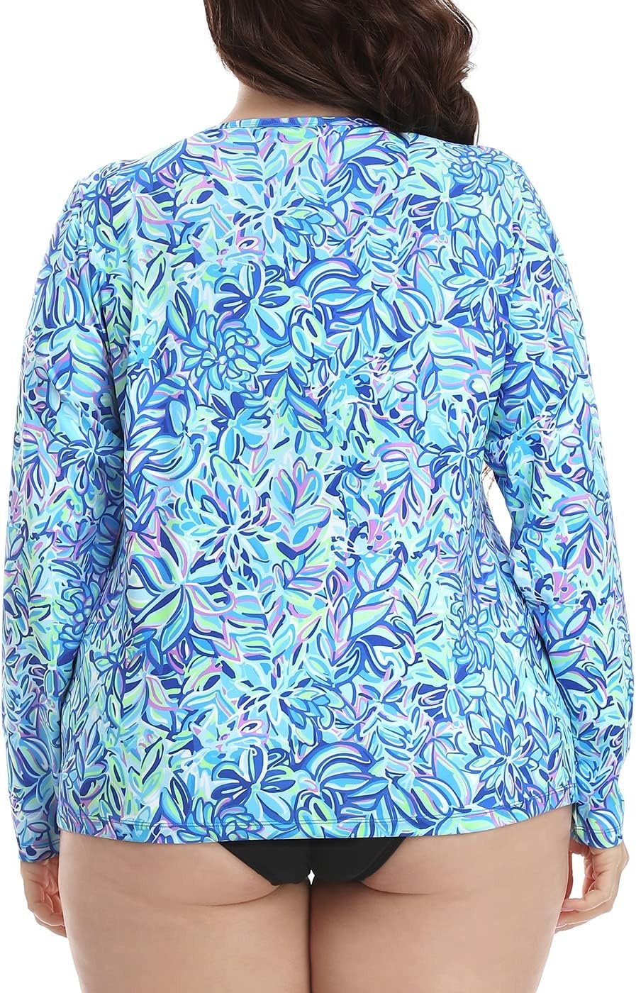 image:imageHDE Plus Size Rash Guard for Women UPF 50 Quick Dry Long Sleeve Swim TopBeach Floral