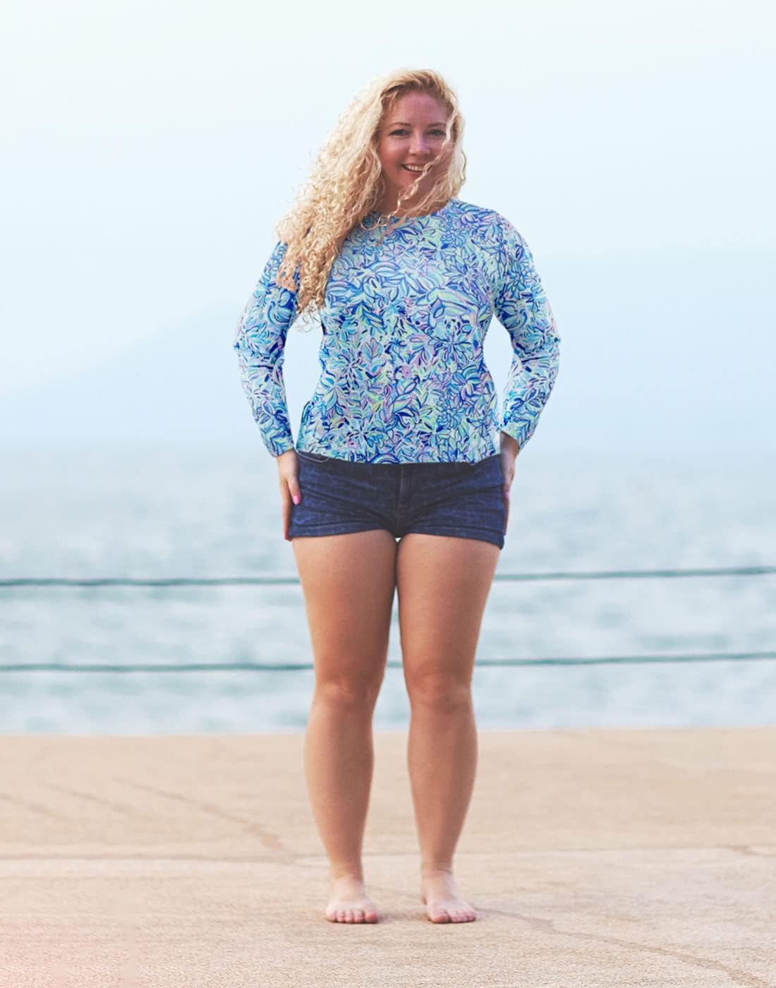 image:imageHDE Plus Size Rash Guard for Women UPF 50 Quick Dry Long Sleeve Swim TopBeach Floral