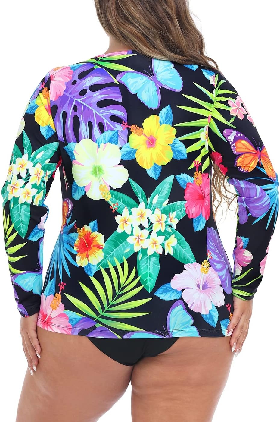 image:imageHDE Plus Size Rash Guard for Women UPF 50 Quick Dry Long Sleeve Swim TopRetro Paradise