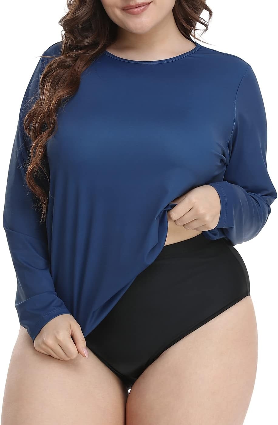 image:imageHDE Plus Size Rash Guard for Women UPF 50 Quick Dry Long Sleeve Swim TopSalty
