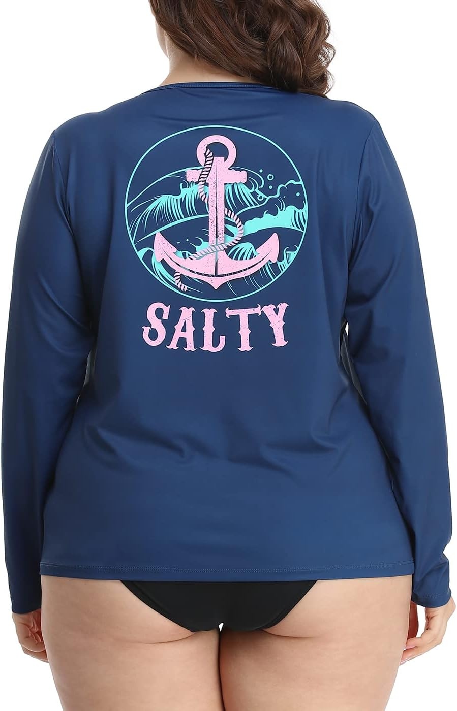 image:imageHDE Plus Size Rash Guard for Women UPF 50 Quick Dry Long Sleeve Swim TopSalty