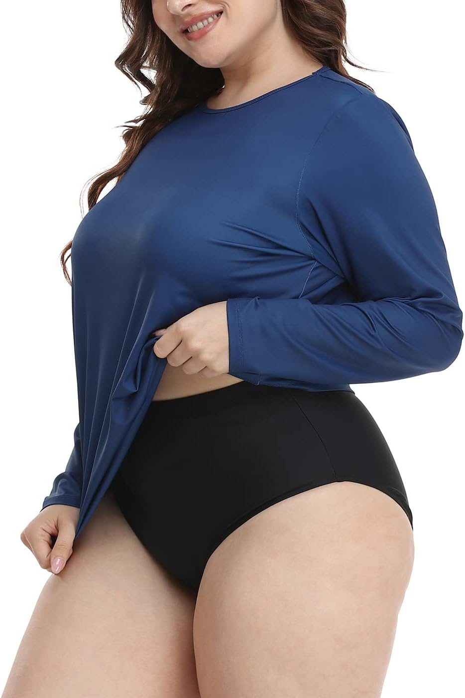 image:imageHDE Plus Size Rash Guard for Women UPF 50 Quick Dry Long Sleeve Swim TopSalty
