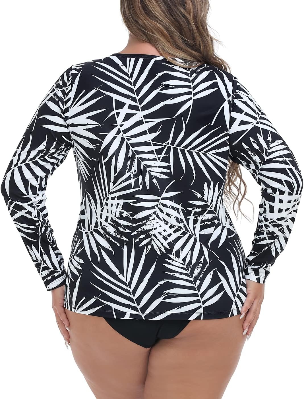 image:imageHDE Plus Size Rash Guard for Women UPF 50 Quick Dry Long Sleeve Swim TopTropical Black