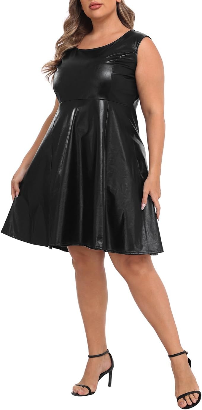 image:imageHDE Plus Size Shiny Metallic Alien Costume Dress Futuristic Sleeveless Space Skater DressBlack