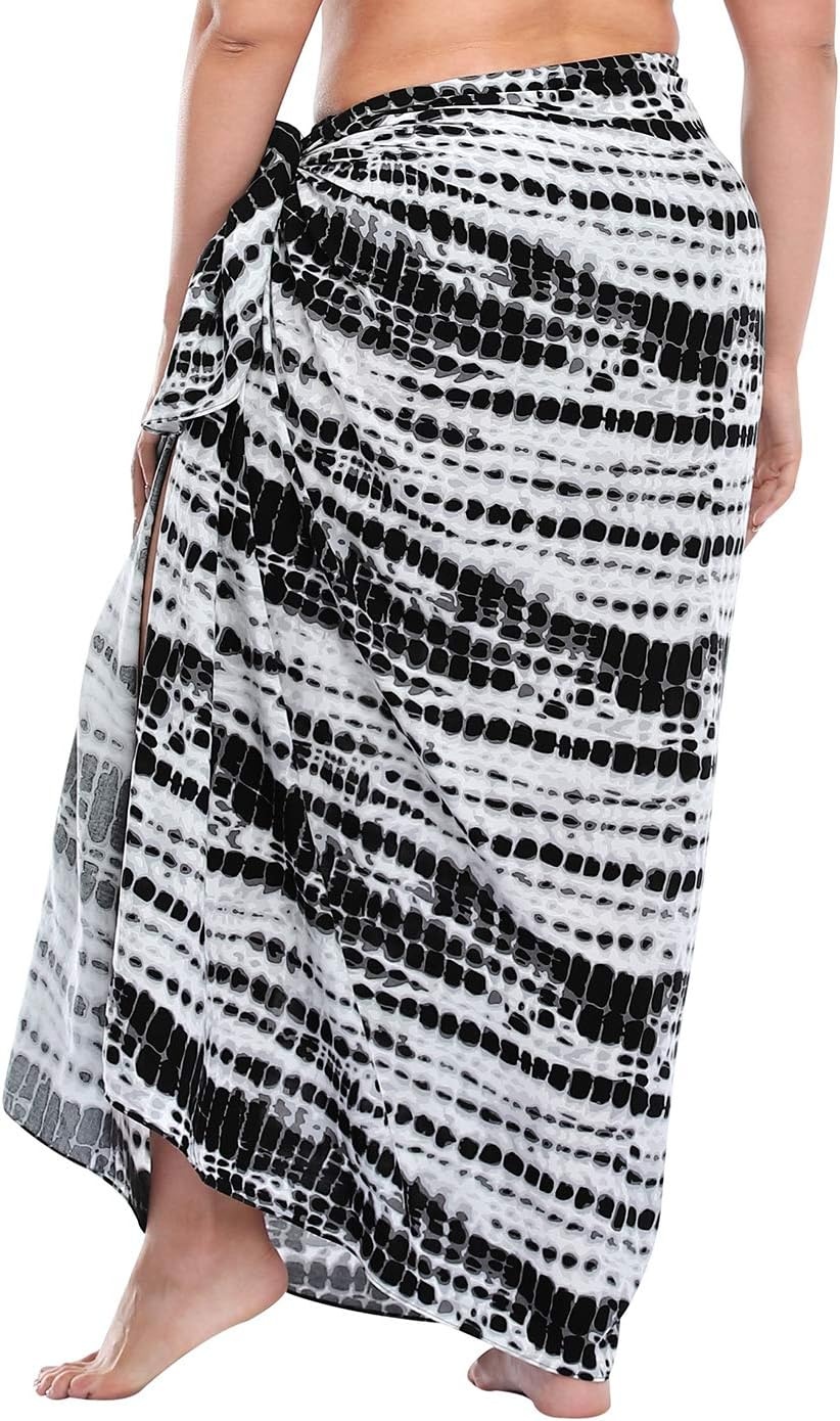 image:imageHDE Plus Size UPF 30 Pareo Swimsuit Cover Up Fringeless Sarong Sun Shawl Beach Sarong Wrap Convertible Sun Protection BlanketBlack Tie Dye