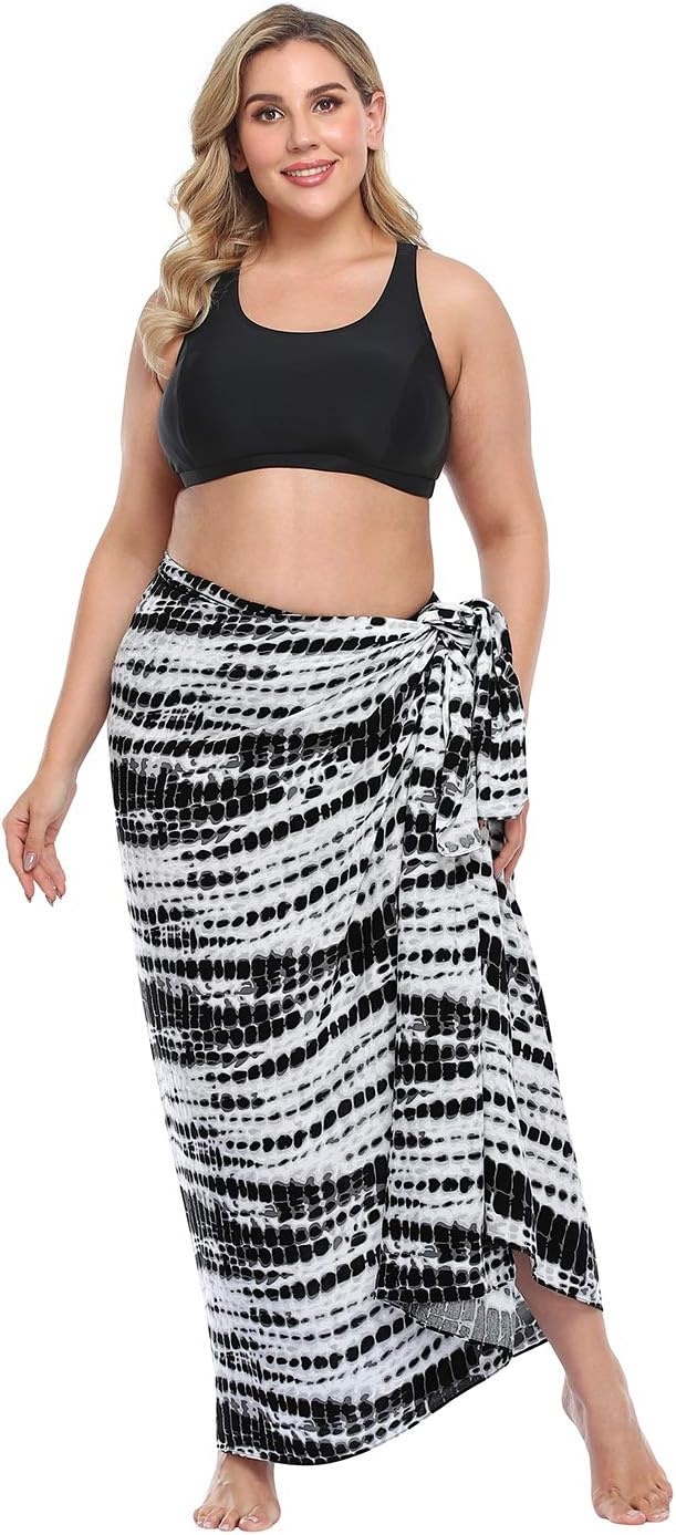image:imageHDE Plus Size UPF 30 Pareo Swimsuit Cover Up Fringeless Sarong Sun Shawl Beach Sarong Wrap Convertible Sun Protection BlanketBlack Tie Dye