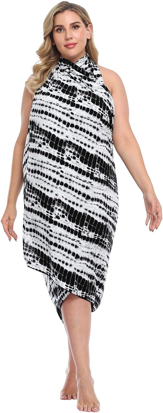 image:imageHDE Plus Size UPF 30 Pareo Swimsuit Cover Up Fringeless Sarong Sun Shawl Beach Sarong Wrap Convertible Sun Protection BlanketBlack Tie Dye