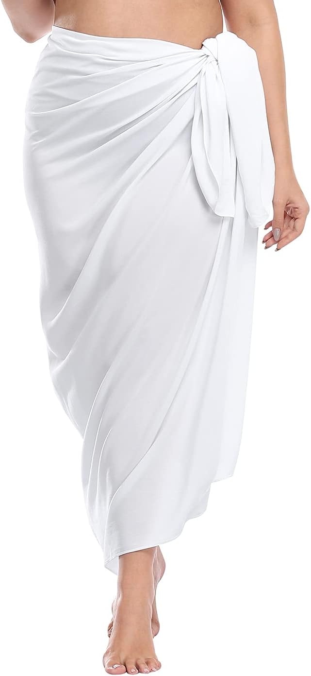 image:imageHDE Plus Size UPF 30 Pareo Swimsuit Cover Up Fringeless Sarong Sun Shawl Beach Sarong Wrap Convertible Sun Protection BlanketWhite
