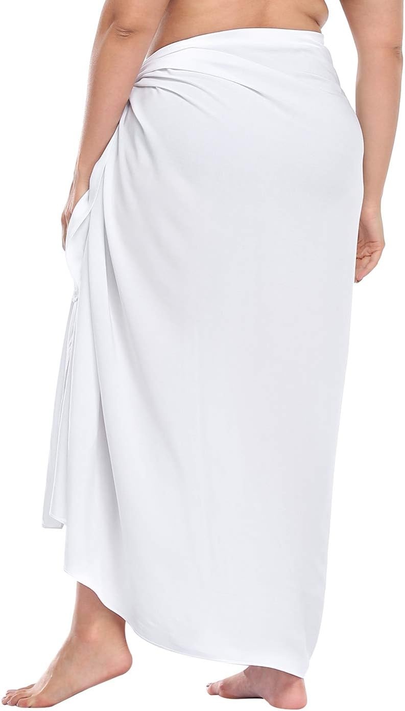 image:imageHDE Plus Size UPF 30 Pareo Swimsuit Cover Up Fringeless Sarong Sun Shawl Beach Sarong Wrap Convertible Sun Protection BlanketWhite