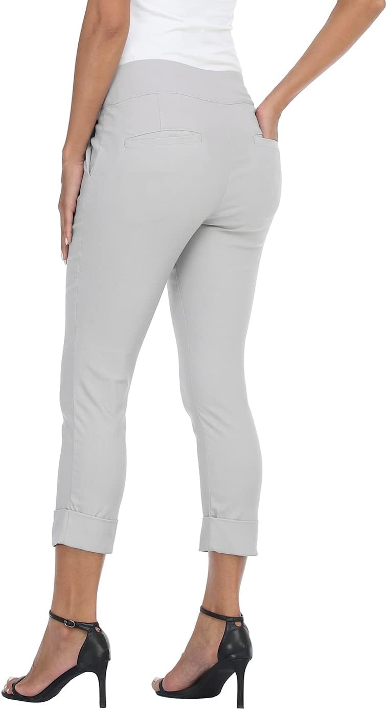 image:imageHDE Pull On Capri Pants for Women with Pockets Elastic Waist Cropped Work PantsCool Gray