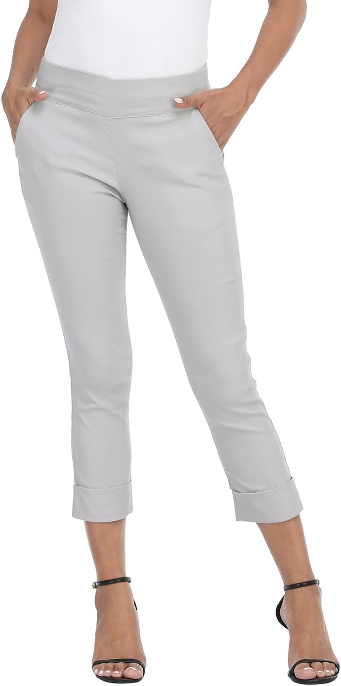 image:imageHDE Pull On Capri Pants for Women with Pockets Elastic Waist Cropped Work PantsCool Gray