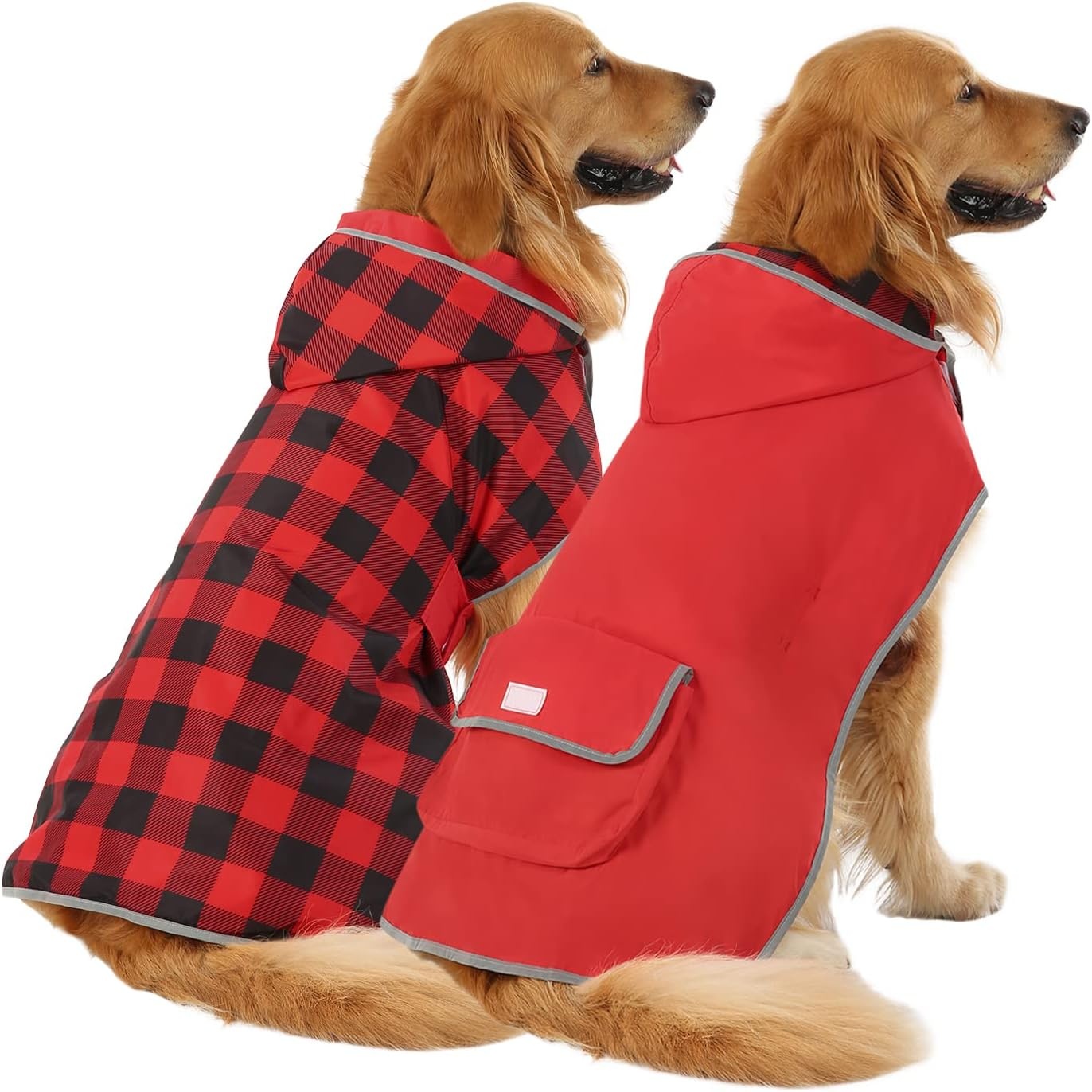 image:imageHDE Reversible Dog Raincoat Hooded Slicker Poncho Rain Coat Jacket for Small Medium Large Dogs Buffalo Plaid Red SBuffalo Plaid Red