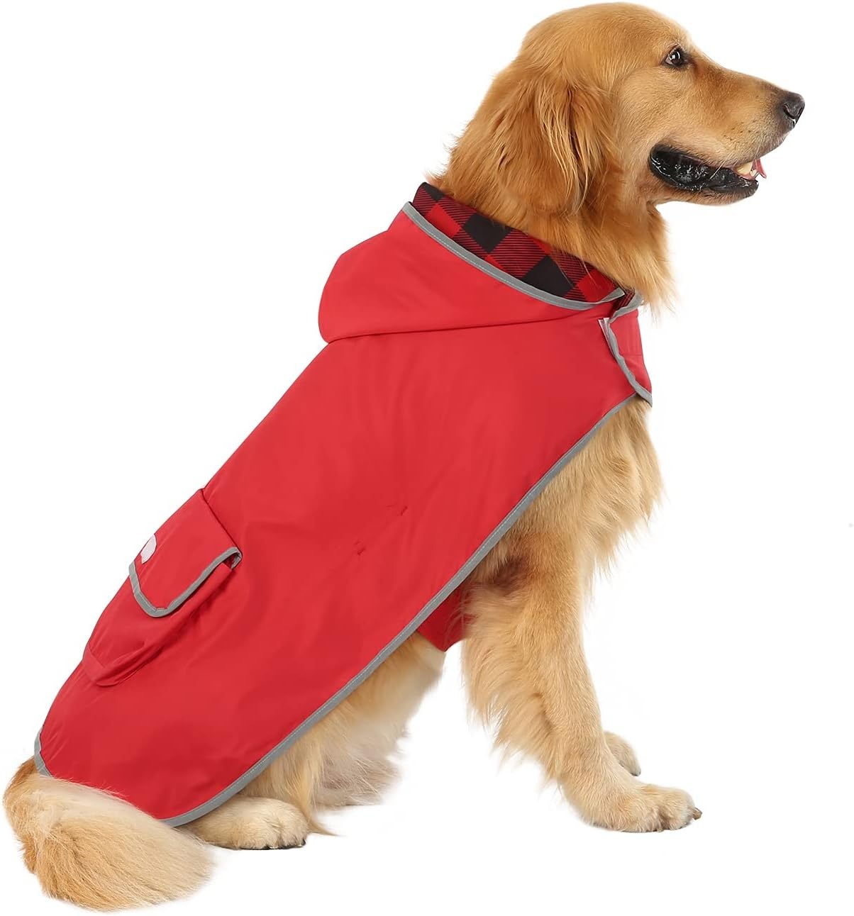 image:imageHDE Reversible Dog Raincoat Hooded Slicker Poncho Rain Coat Jacket for Small Medium Large Dogs Buffalo Plaid Red SBuffalo Plaid Red