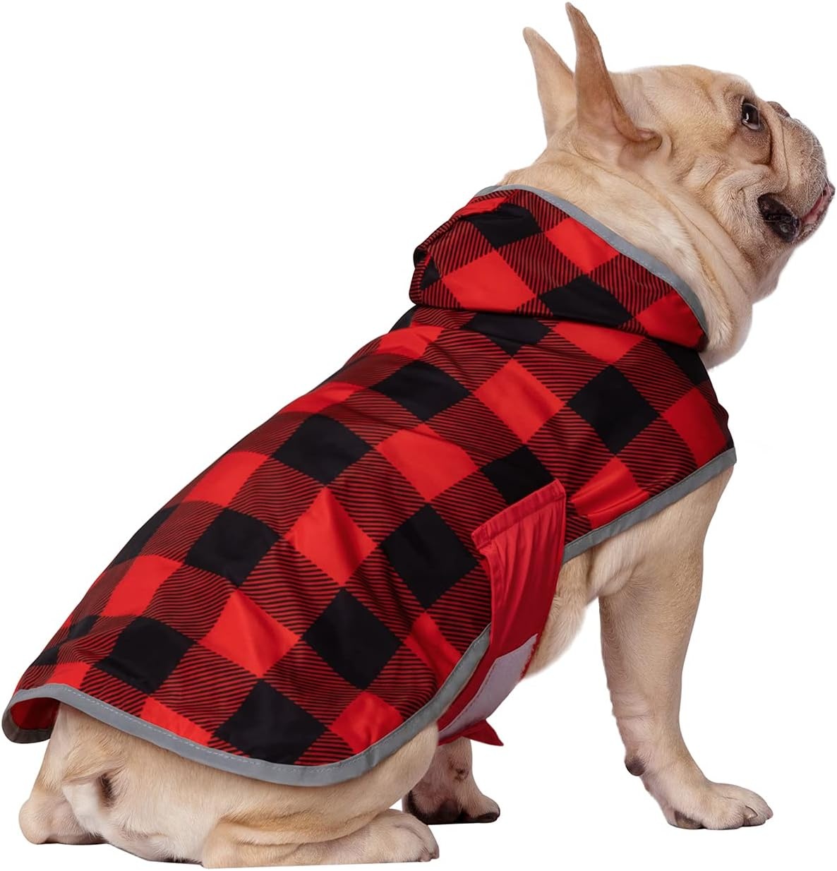 image:imageHDE Reversible Dog Raincoat Hooded Slicker Poncho Rain Coat Jacket for Small Medium Large Dogs Buffalo Plaid Red SBuffalo Plaid Red