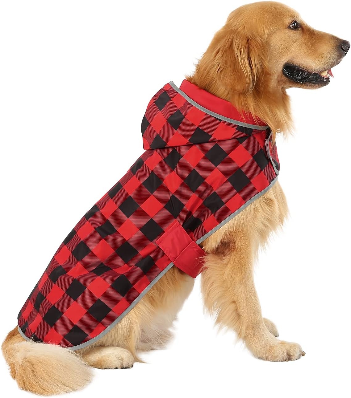 image:imageHDE Reversible Dog Raincoat Hooded Slicker Poncho Rain Coat Jacket for Small Medium Large Dogs Buffalo Plaid Red SBuffalo Plaid Red