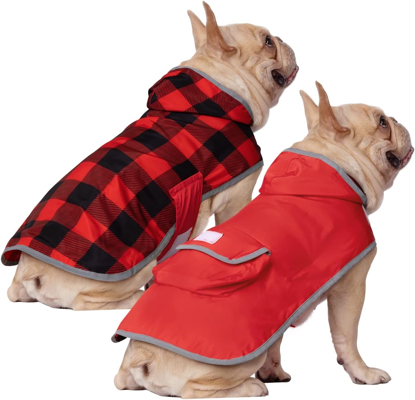 image:imageHDE Reversible Dog Raincoat Hooded Slicker Poncho Rain Coat Jacket for Small Medium Large Dogs Buffalo Plaid Red SBuffalo Plaid Red