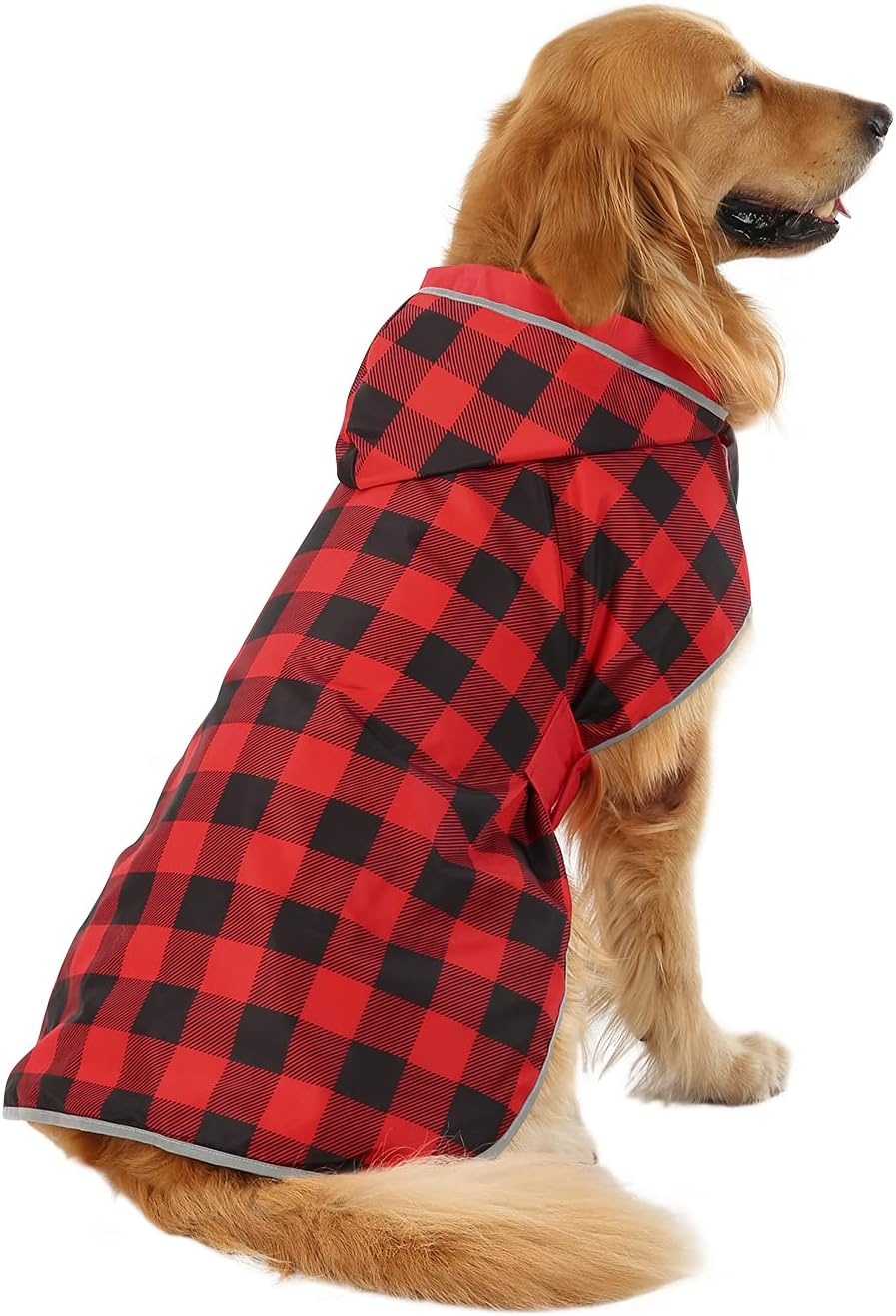 image:imageHDE Reversible Dog Raincoat Hooded Slicker Poncho Rain Coat Jacket for Small Medium Large Dogs Buffalo Plaid Red SBuffalo Plaid Red