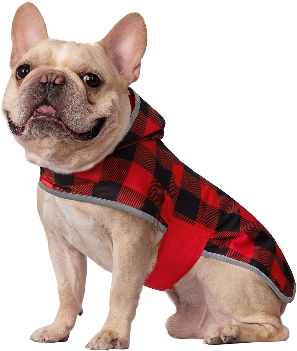 image:imageHDE Reversible Dog Raincoat Hooded Slicker Poncho Rain Coat Jacket for Small Medium Large Dogs Buffalo Plaid Red SBuffalo Plaid Red