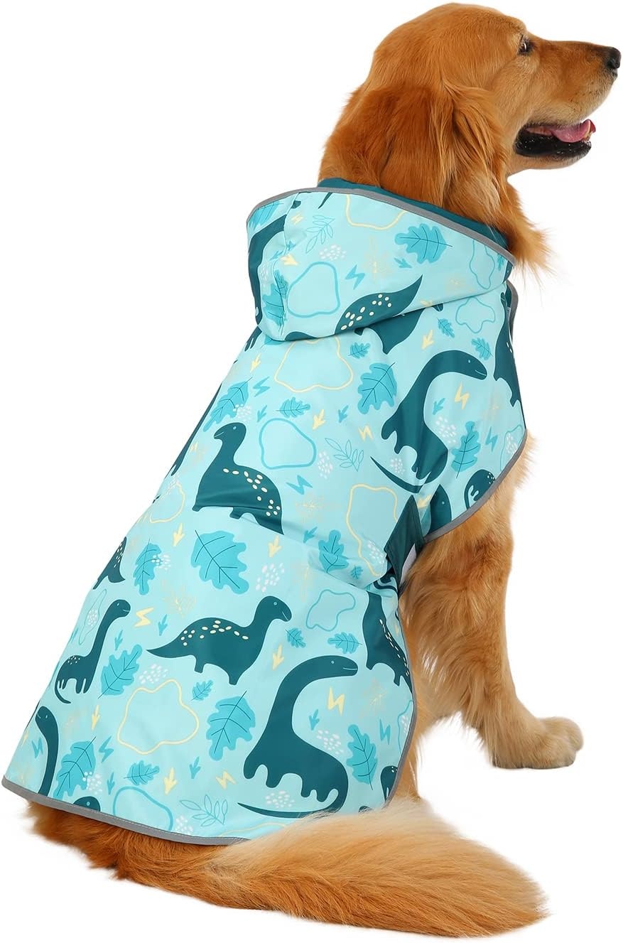 image:imageHDE Reversible Dog Raincoat Hooded Slicker Poncho Rain Coat Jacket for Small Medium Large Dogs Buffalo Plaid Red SDinosaurs