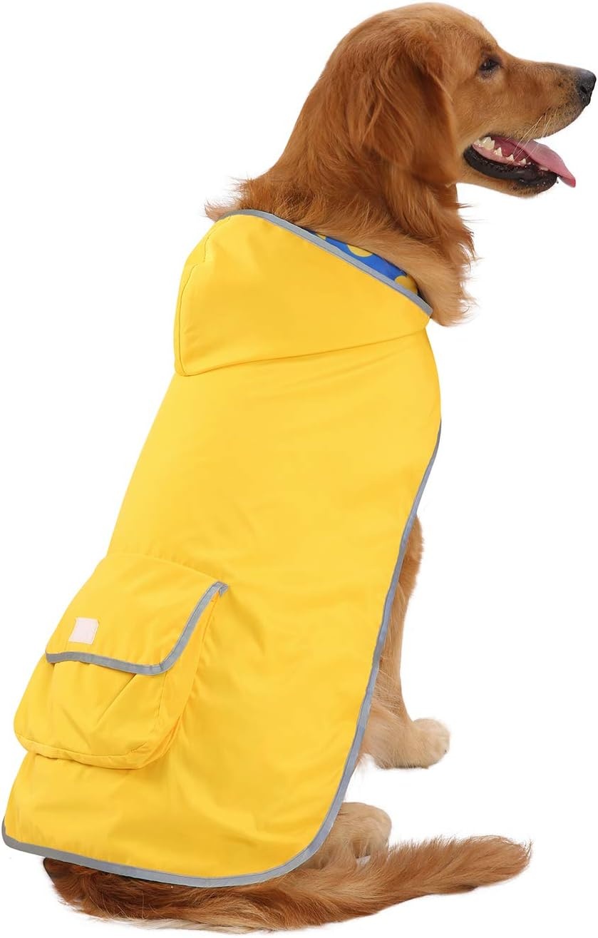 image:imageHDE Reversible Dog Raincoat Hooded Slicker Poncho Rain Coat Jacket for Small Medium Large Dogs Buffalo Plaid Red SDucks Yellow