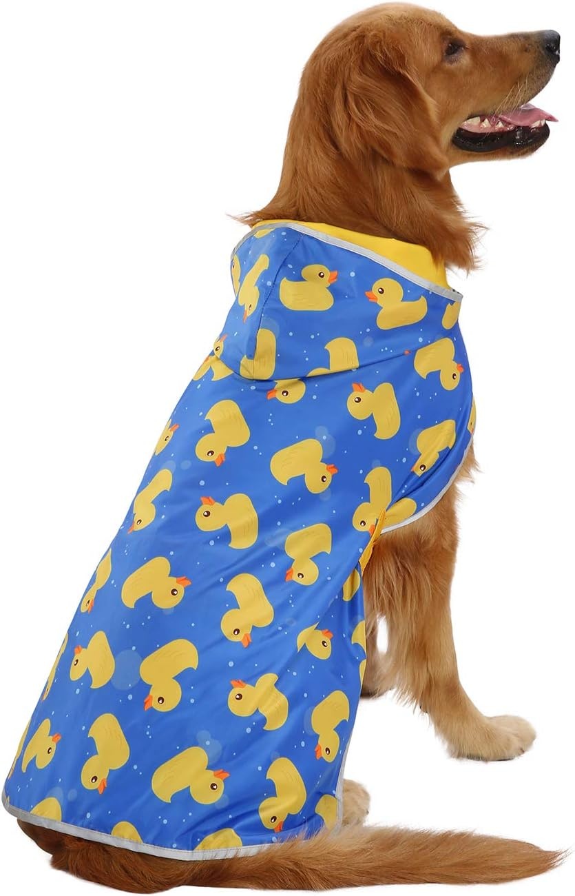 image:imageHDE Reversible Dog Raincoat Hooded Slicker Poncho Rain Coat Jacket for Small Medium Large Dogs Buffalo Plaid Red SDucks Yellow
