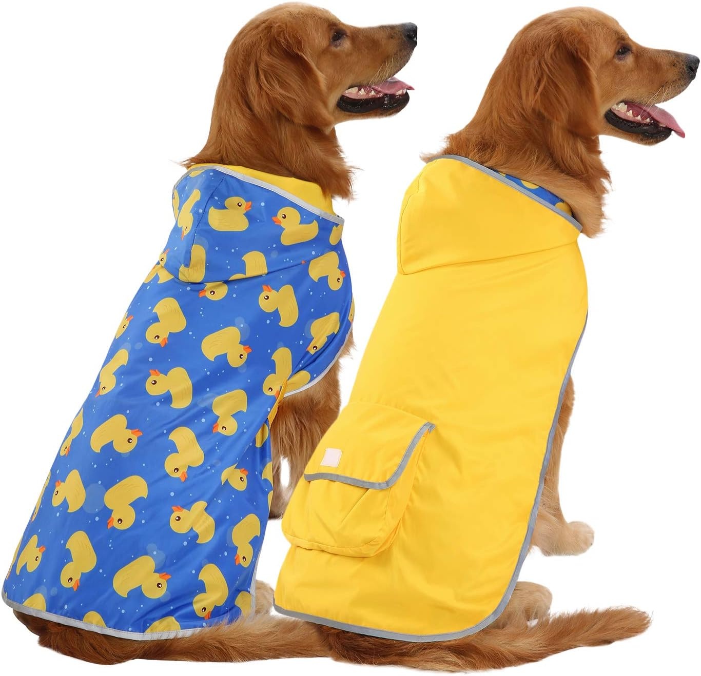 image:imageHDE Reversible Dog Raincoat Hooded Slicker Poncho Rain Coat Jacket for Small Medium Large Dogs Buffalo Plaid Red SDucks Yellow