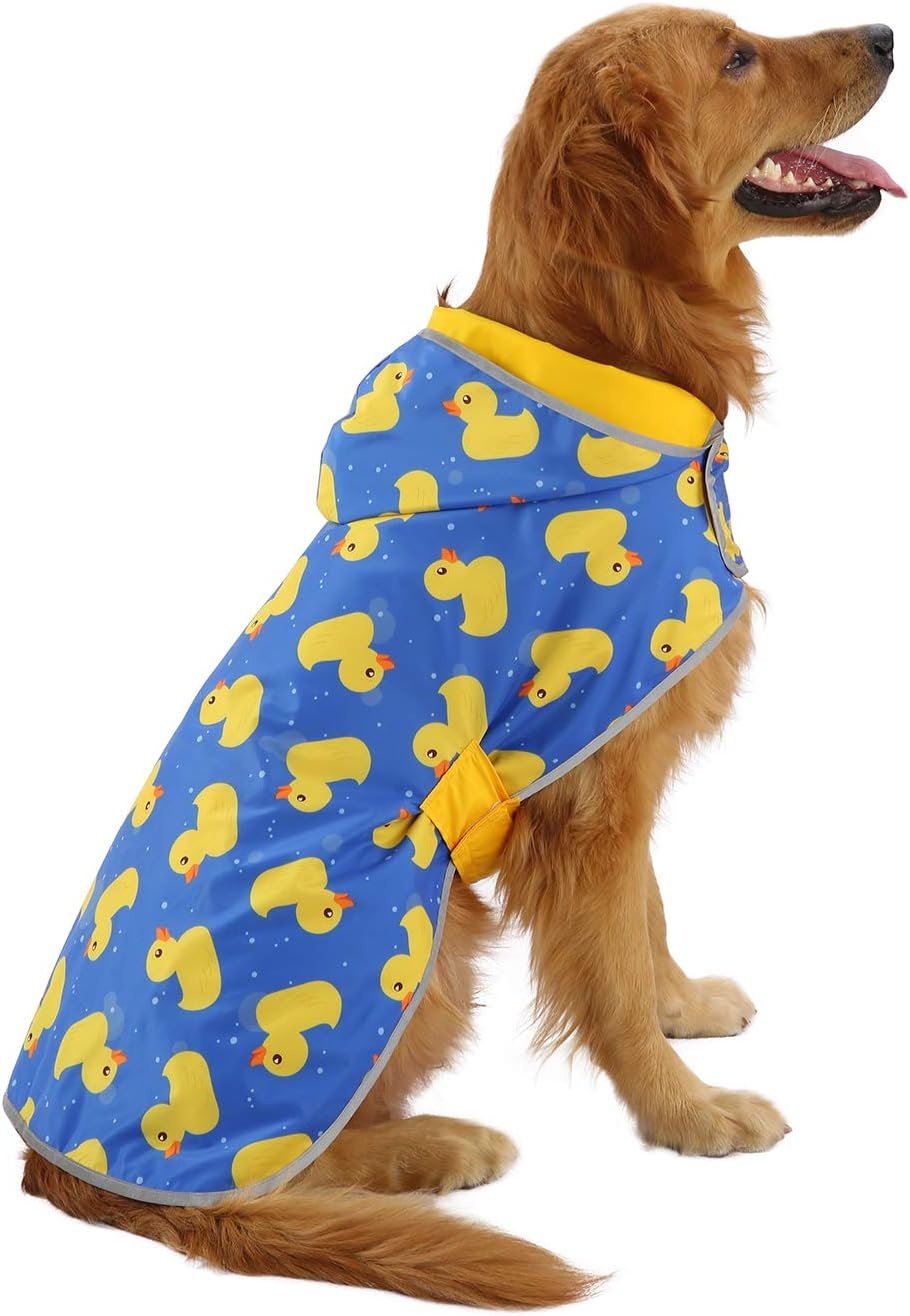 image:imageHDE Reversible Dog Raincoat Hooded Slicker Poncho Rain Coat Jacket for Small Medium Large Dogs Buffalo Plaid Red SDucks Yellow