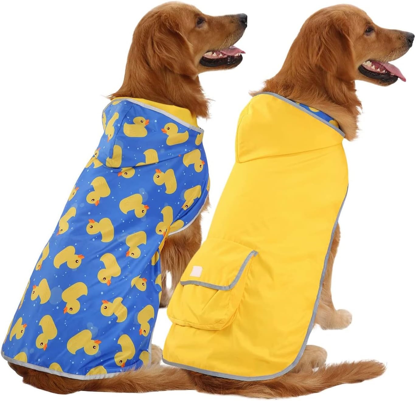 image:imageHDE Reversible Dog Raincoat Hooded Slicker Poncho Rain Coat Jacket for Small Medium Large Dogs Buffalo Plaid Red SDucks Yellow