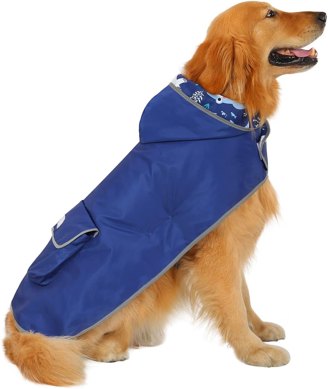image:imageHDE Reversible Dog Raincoat Hooded Slicker Poncho Rain Coat Jacket for Small Medium Large Dogs Buffalo Plaid Red SSharks