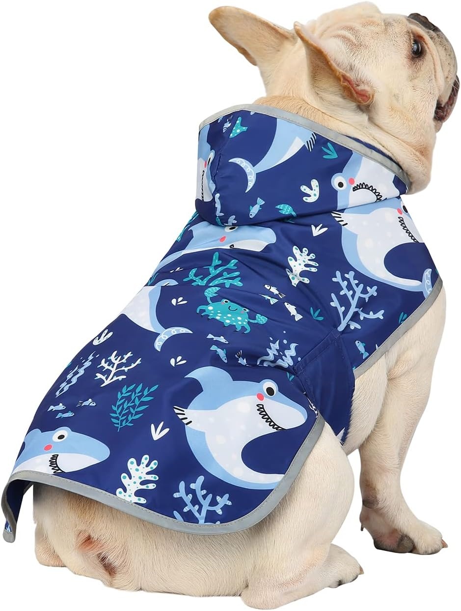 image:imageHDE Reversible Dog Raincoat Hooded Slicker Poncho Rain Coat Jacket for Small Medium Large Dogs Buffalo Plaid Red SSharks