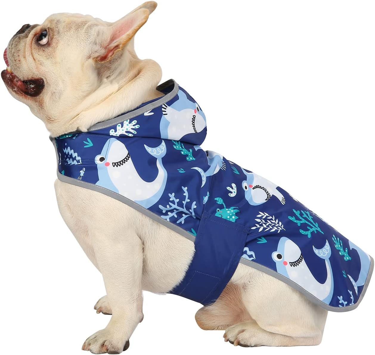 image:imageHDE Reversible Dog Raincoat Hooded Slicker Poncho Rain Coat Jacket for Small Medium Large Dogs Buffalo Plaid Red SSharks