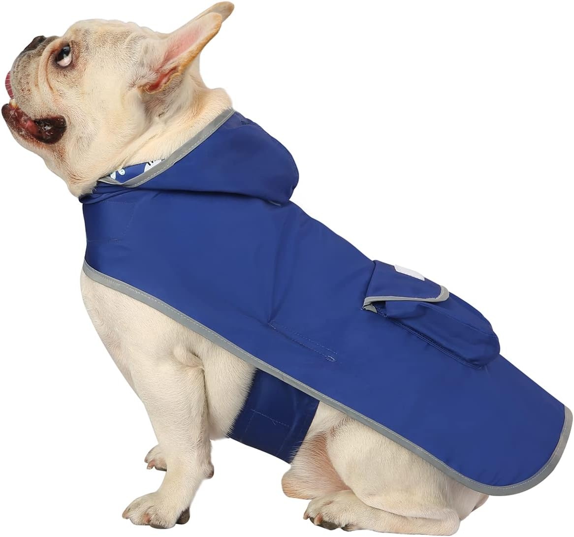 image:imageHDE Reversible Dog Raincoat Hooded Slicker Poncho Rain Coat Jacket for Small Medium Large Dogs Buffalo Plaid Red SSharks
