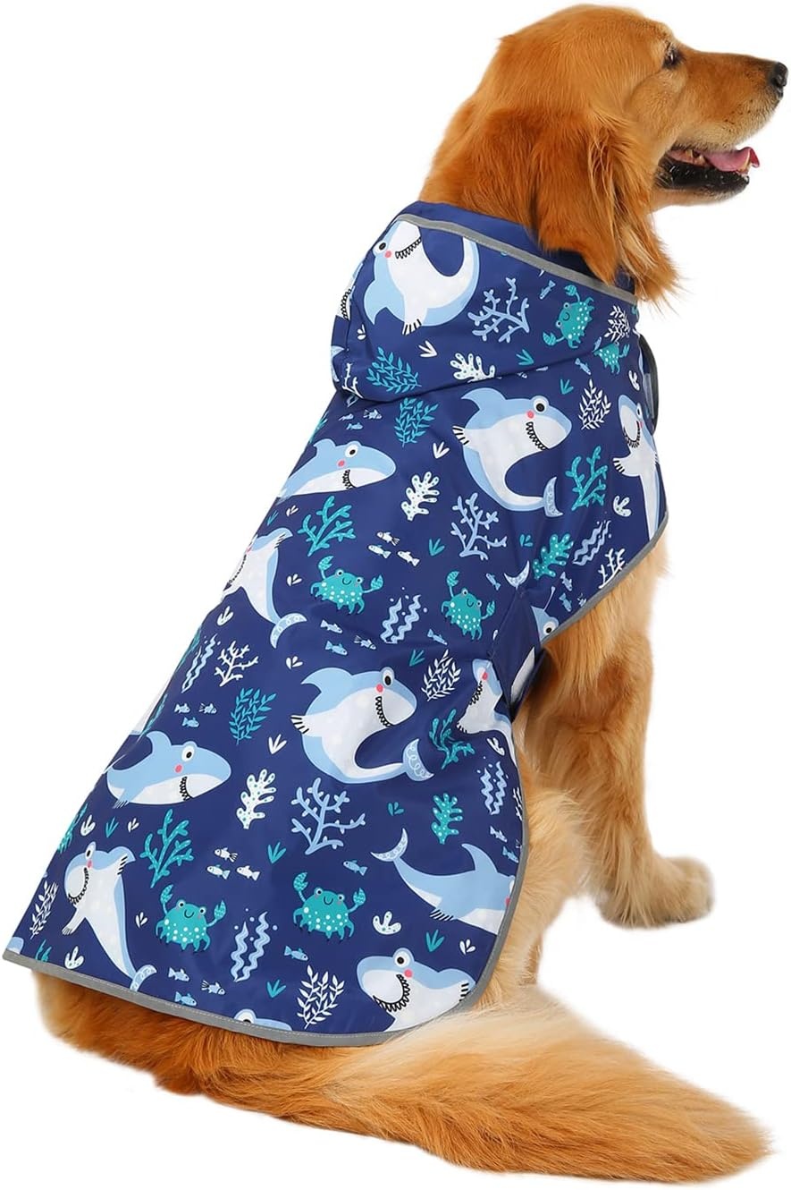 image:imageHDE Reversible Dog Raincoat Hooded Slicker Poncho Rain Coat Jacket for Small Medium Large Dogs Buffalo Plaid Red SSharks
