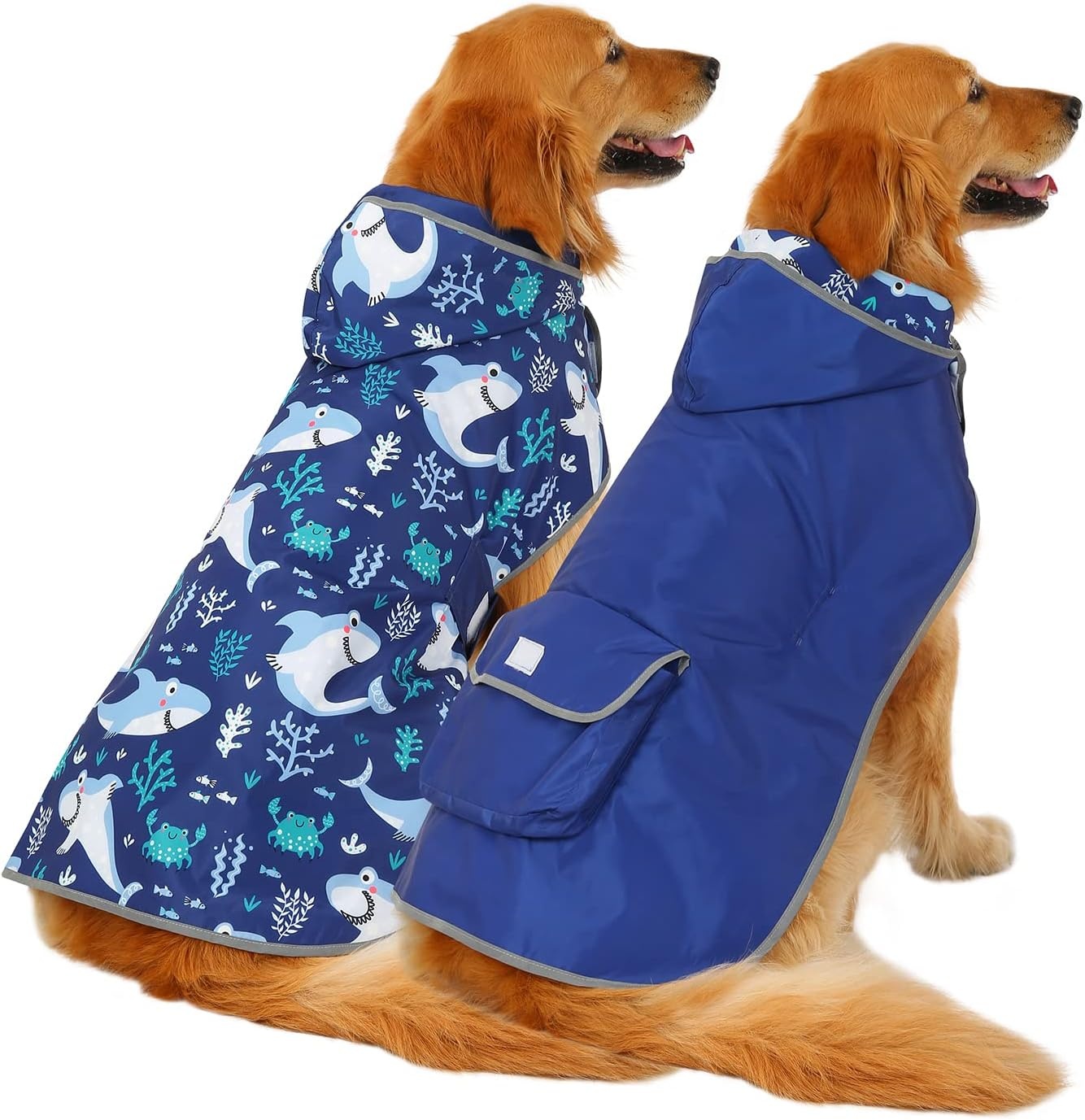 image:imageHDE Reversible Dog Raincoat Hooded Slicker Poncho Rain Coat Jacket for Small Medium Large Dogs Buffalo Plaid Red SSharks