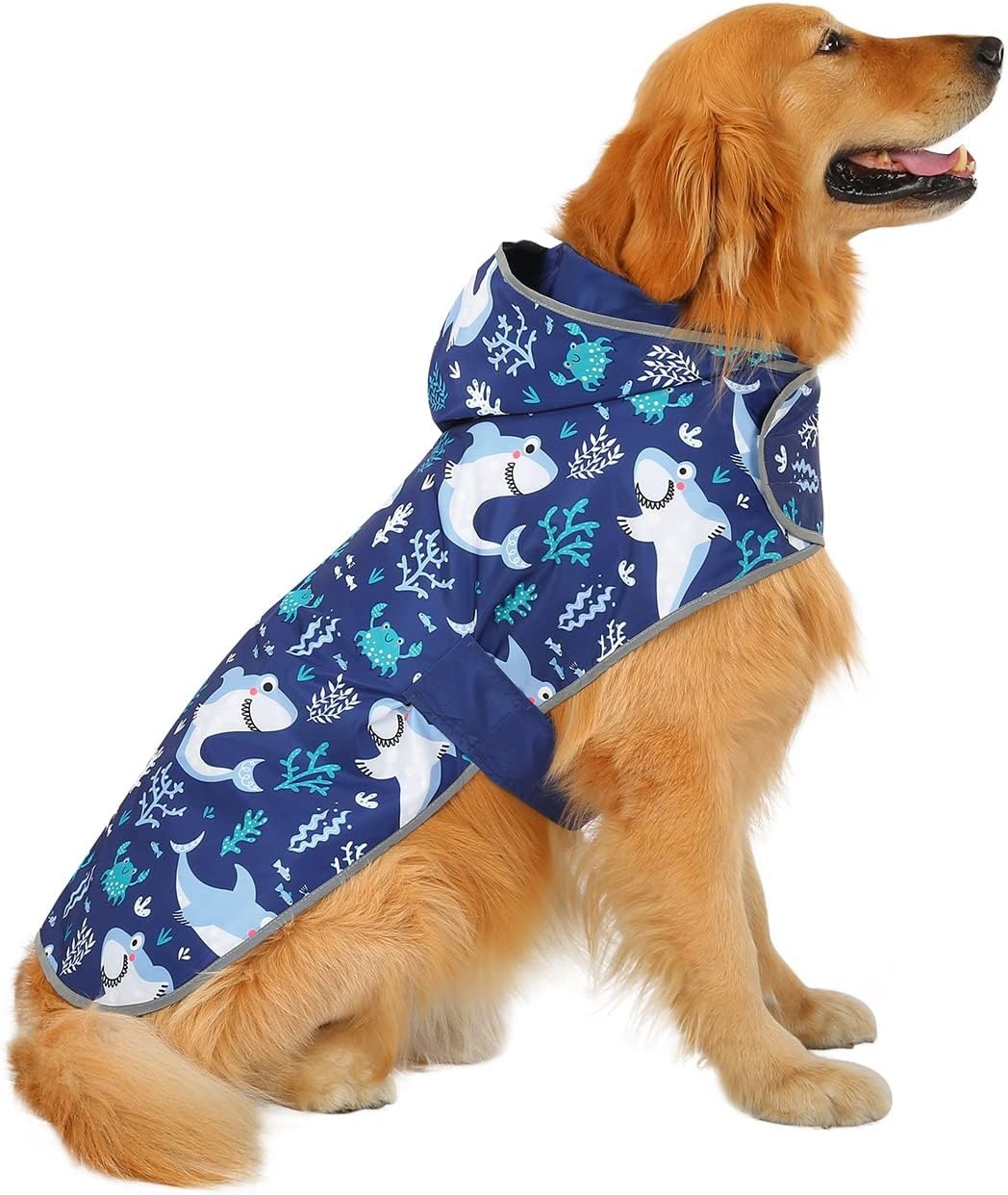 image:imageHDE Reversible Dog Raincoat Hooded Slicker Poncho Rain Coat Jacket for Small Medium Large Dogs Buffalo Plaid Red SSharks