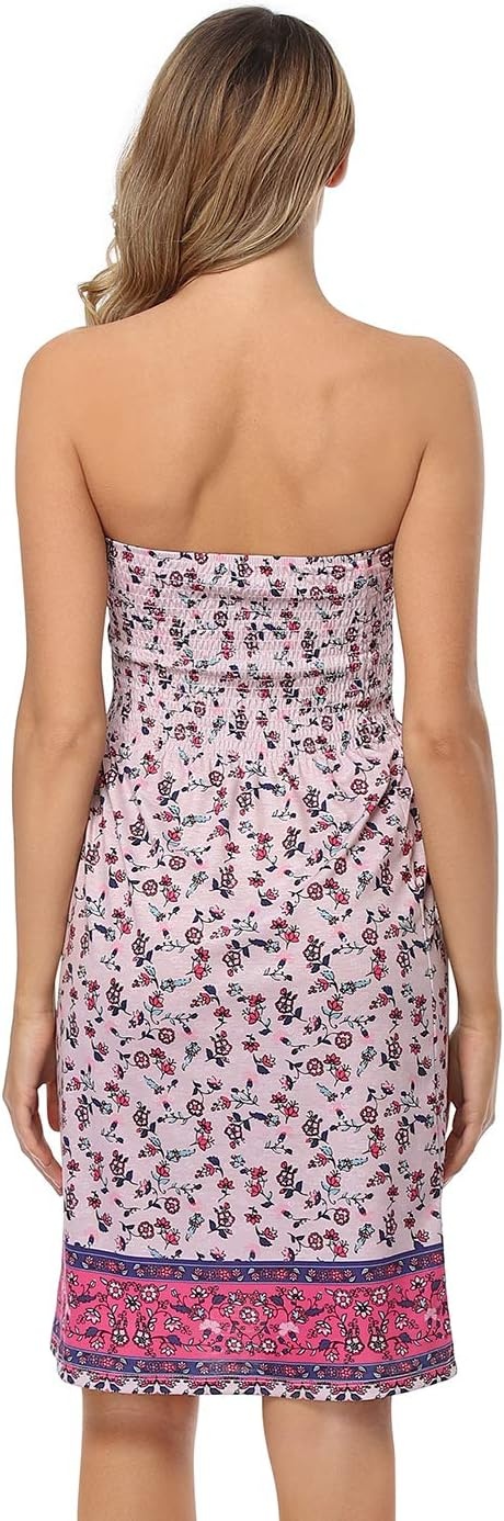 image:imageHDE Strapless Mini Tube Top Sundress Short Smocked Summer Beach Dress Aline Swing Boho Dress Travel Vacation Easy Cover UpBoho Floral