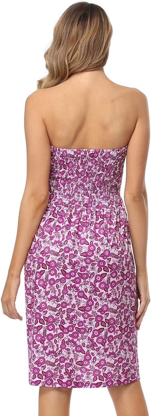 image:imageHDE Strapless Mini Tube Top Sundress Short Smocked Summer Beach Dress Aline Swing Boho Dress Travel Vacation Easy Cover UpLeafy Floral