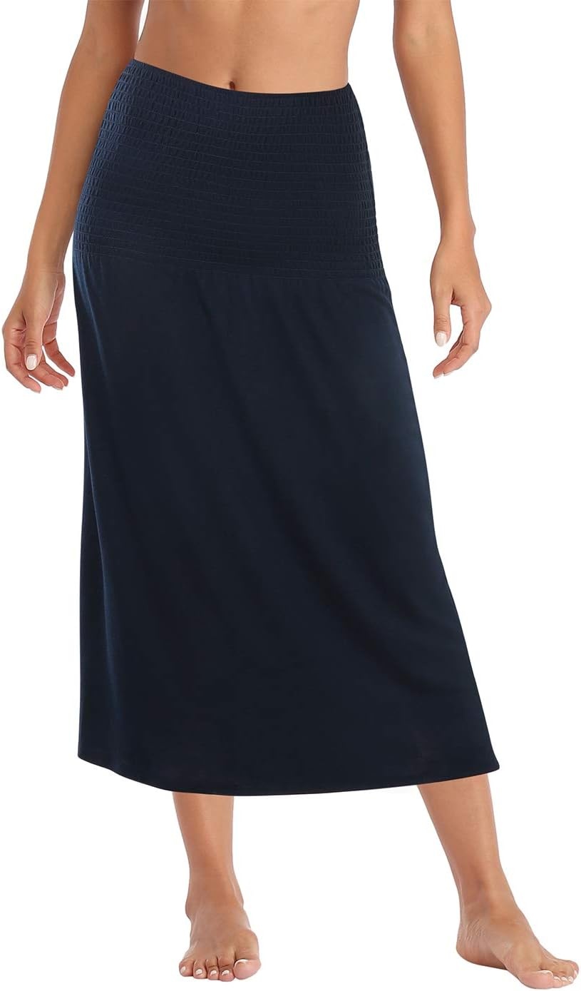 image:imageHDE Strapless Mini Tube Top Sundress Short Smocked Summer Beach Dress Aline Swing Boho Dress Travel Vacation Easy Cover UpNavy
