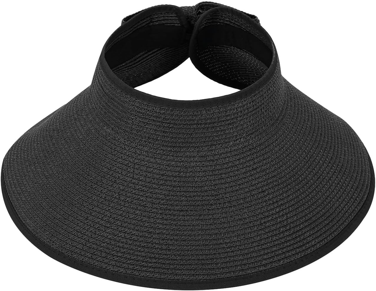 image:imageHDE Sun Visor for Women Roll Up Ponytail Hat Packable Beach Straw Visor Sun HatsBlack