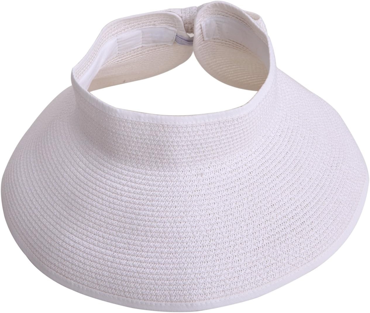 image:imageHDE Sun Visor for Women Roll Up Ponytail Hat Packable Beach Straw Visor Sun HatsWhite