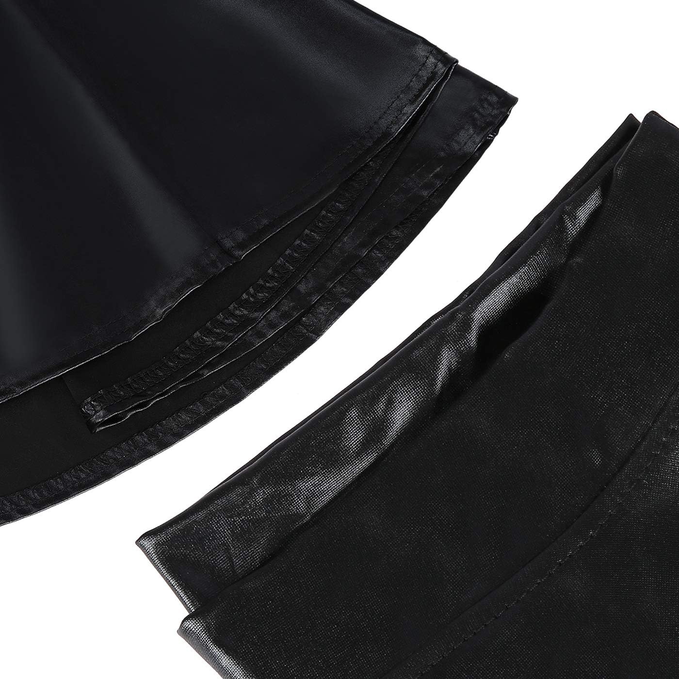 image:imageHDE Womens Casual Fashion Flared Pleated Wet Look ALine Mini Skirts Circle Shiny Stretch High Waist Metallic Skater SkirtBlack