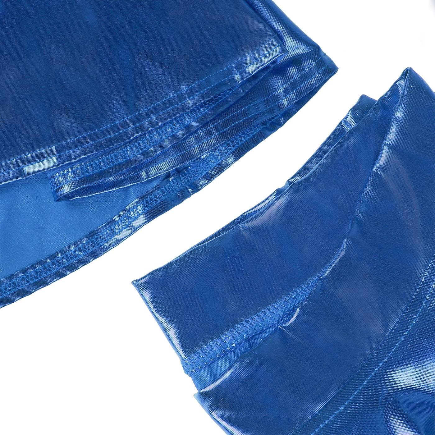 image:imageHDE Womens Casual Fashion Flared Pleated Wet Look ALine Mini Skirts Circle Shiny Stretch High Waist Metallic Skater SkirtBlue