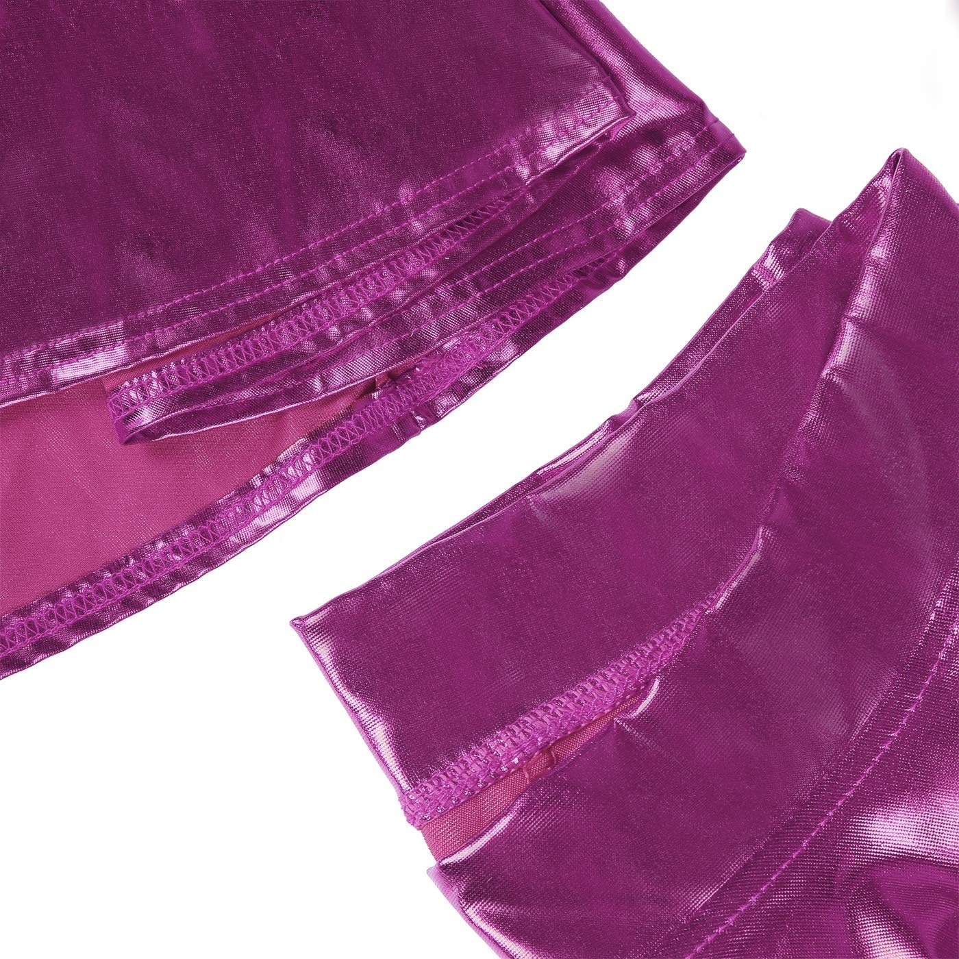 image:imageHDE Womens Casual Fashion Flared Pleated Wet Look ALine Mini Skirts Circle Shiny Stretch High Waist Metallic Skater SkirtHot Pink