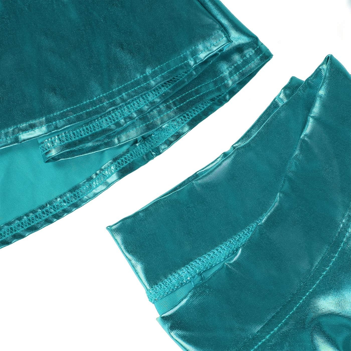 image:imageHDE Womens Casual Fashion Flared Pleated Wet Look ALine Mini Skirts Circle Shiny Stretch High Waist Metallic Skater SkirtTeal