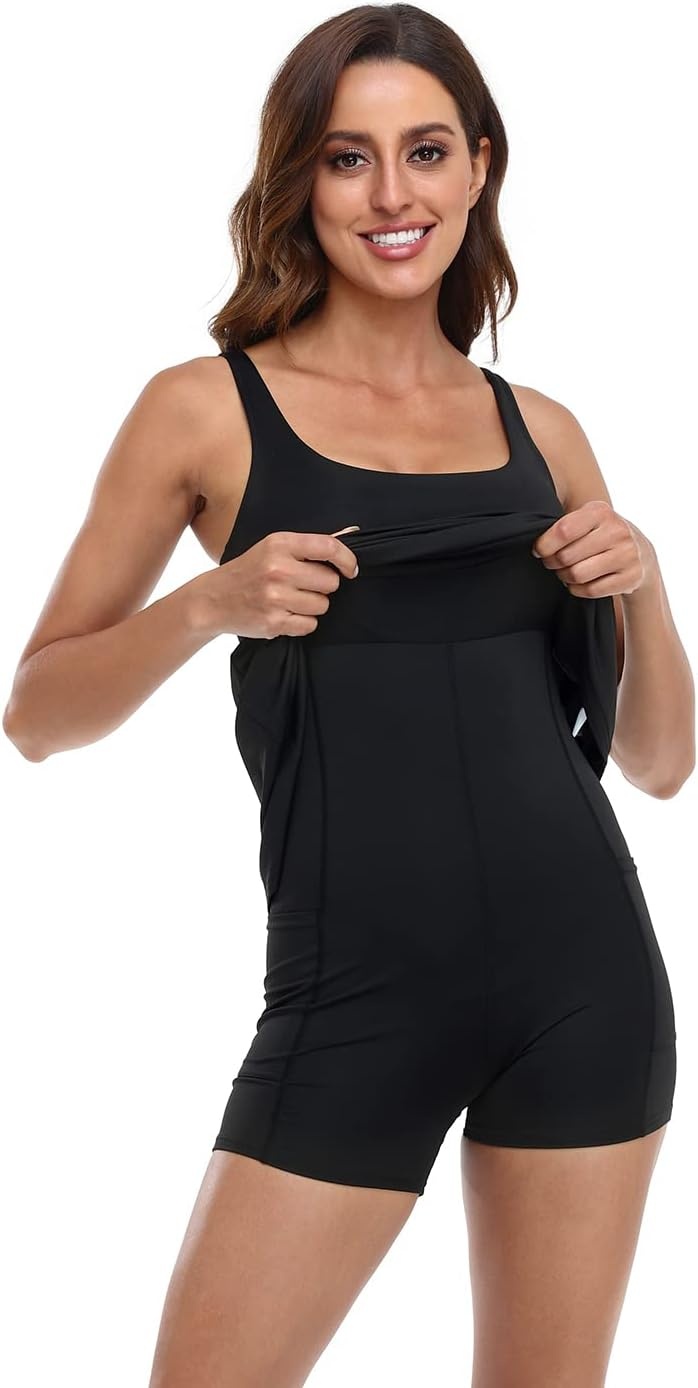 image:imageHDE Womens Exercise Workout Dress with Builtin Shorts Sleeveless Aline 2 in 1 Athletic Dresses with Pockets for Golf TennisBlack WBra