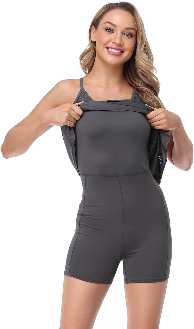 image:imageHDE Womens Exercise Workout Dress with Builtin Shorts Sleeveless Aline 2 in 1 Athletic Dresses with Pockets for Golf TennisCharcoal