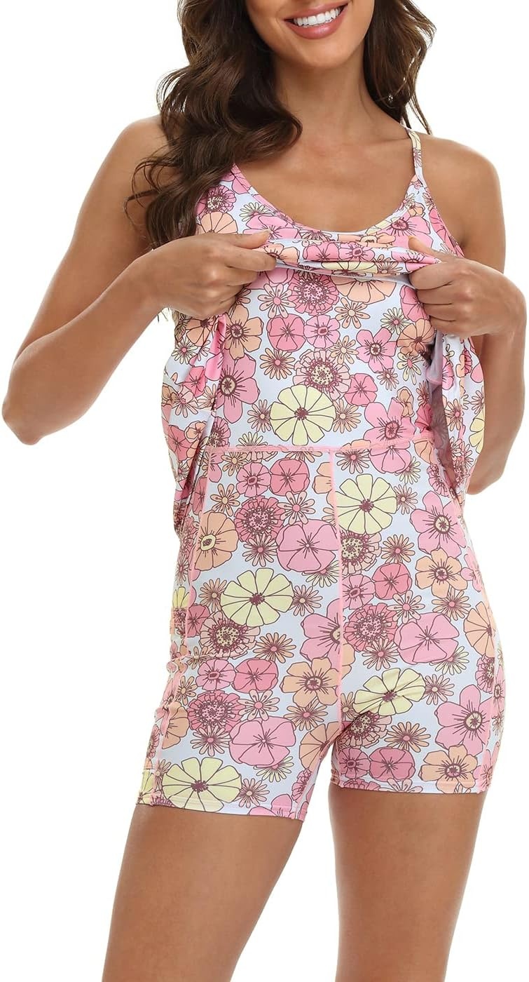 image:imageHDE Womens Exercise Workout Dress with Builtin Shorts Sleeveless Aline 2 in 1 Athletic Dresses with Pockets for Golf TennisRetro Floral