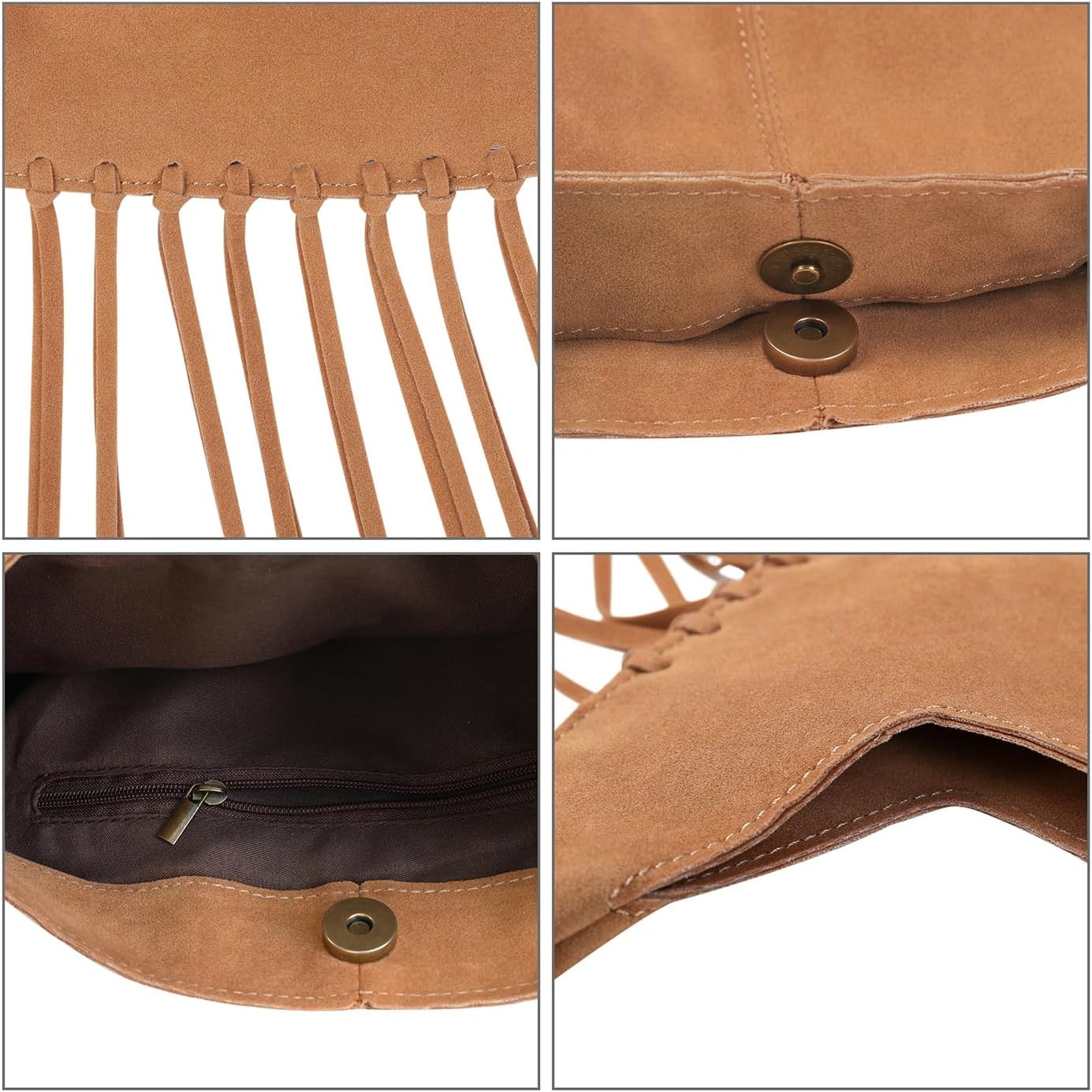 image:imageHDE Womens Faux Suede Leather Bag Fringe Tassel Shoulder Purse Western HandbagCamel Brown